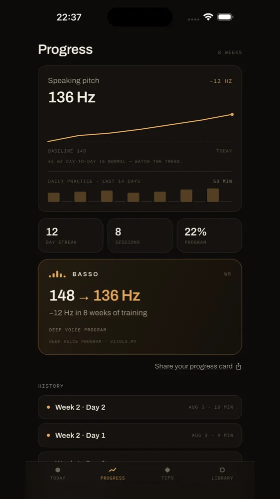 Basso progress screen with a pitch trend